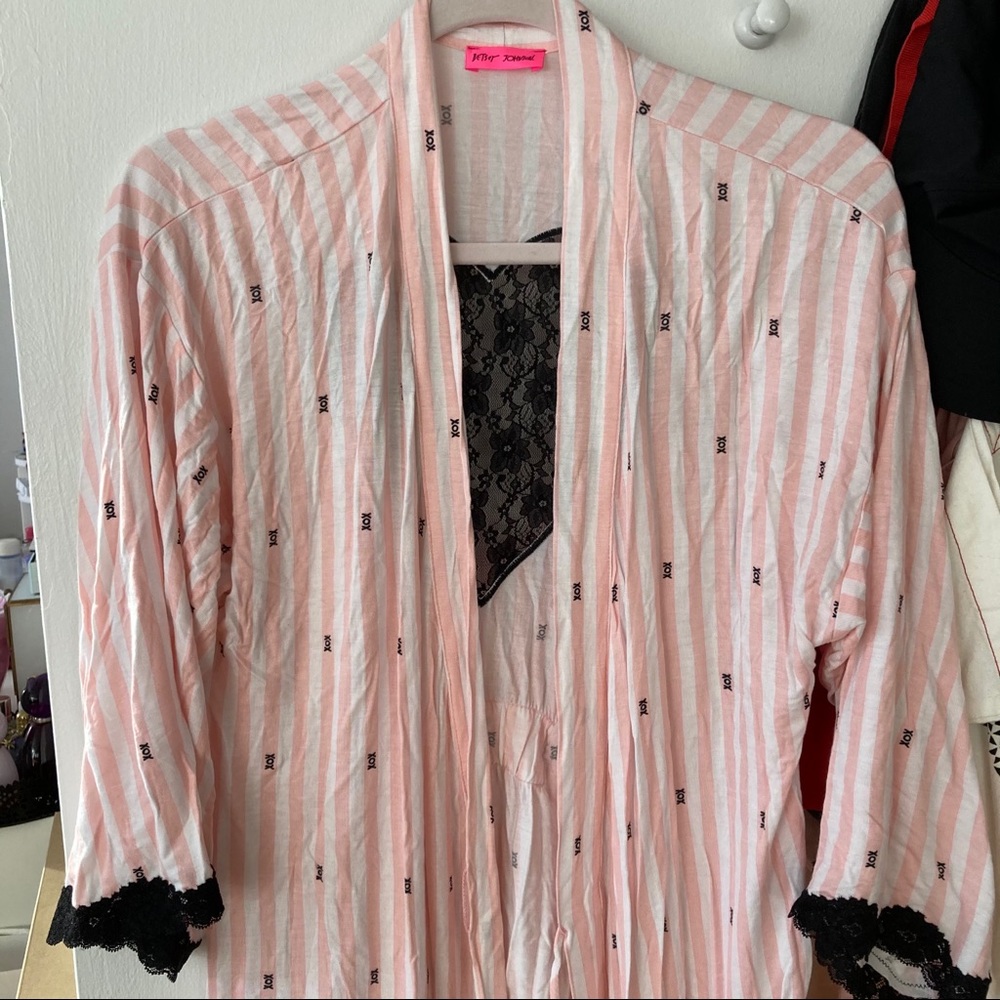 Betsey Johnson Lace Heart Striped Robe